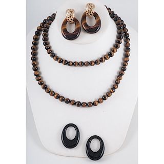 Tiger Eye Necklace and Earrings in 14 Karat Yellow Gold PLUS 4.54 Dwt.