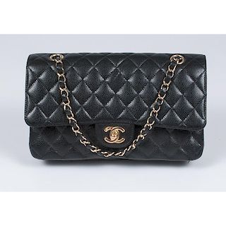 Chanel Quilted Black Leather Double Flap Handbag