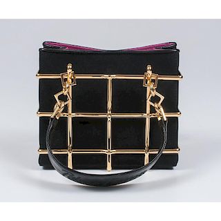 Paloma Picasso Black Fabric and Metal Handbag