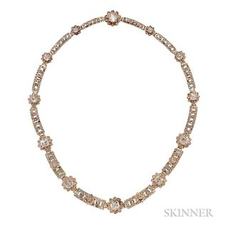 Antique Gold and Diamond Necklace, c. 1860s, composed of old mine- and rose-cut diamonds, approx. total wt. 8.00 cts., 28.1 d