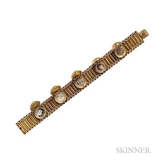 Victorian Gold Sentimental Bracelet, set with five locket compartments, lg. 7 in.