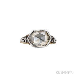 Antique Diamond Ring, centering a foil-backed rose-cut diamond measuring approx. 11.30 x 8.45 mm, silver and gold foliate mou