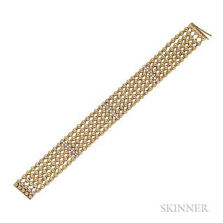 Antique 14kt Gold Bead Bracelet, designed as five rows of gold beads, each bead measuring approx. 4.00 mm, split pearl accent