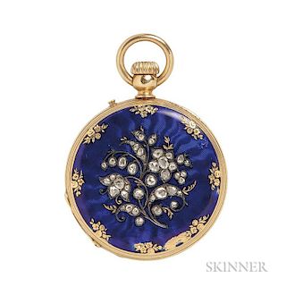 Antique 18kt Gold, Enamel, and Diamond Hunting Case Pocket Watch, retailed by H. Bissen, Rue JJ. Rousseau, Paris, with rose-c