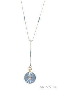 Lady's 18kt Gold and Enamel Open-face Pendant Watch, Tiffany & Co., the goldtone metal dial with arabic numeral indicators, g