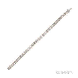 Art Deco Platinum and Diamond Bracelet, with twenty-six box-set old European-cut diamonds, and five additional links set with