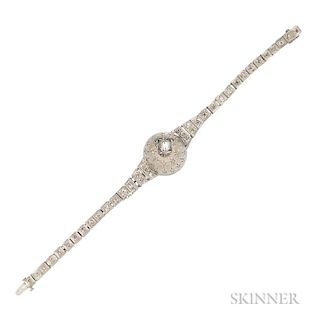 Platinum, Gold, and Diamond Bracelet, composed of Art Deco elements, bead-set with old European-cut diamonds, approx. total w