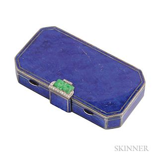 Art Deco Enamel and Minaudiere, Cartier, France, opening to a gilt-silver interior with mirror and two compartments with lips