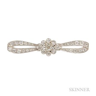 Edwardian Diamond Bow Brooch, set with old European- and old single-cut diamonds, approx. total wt. 2.50 cts., platinum-toppe