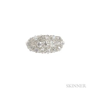 Diamond Ring, set with old European-cut diamonds, platinum and gold mount, size 6 1/2.