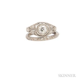 Art Deco Platinum and Diamond Ring, dated 1924, set with an old European-cut diamond weighing approx. 0.50 cts., the shoulder