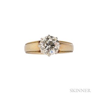 Antique Diamond Ring, Austria, c. 1915, centering an old European-cut diamond weighing approx. 1.90 cts., platinum and gold m