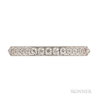 Art Deco Platinum and Diamond Bar Pin, with thirteen bezel-set old European-cut diamonds, approx. total wt. 4.00 cts., with f