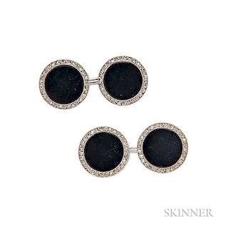 Art Deco Platinum, Onyx, and Diamond Cuff Links, Cartier, the double links each with onyx tablet framed by rose-cut diamonds,