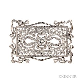 Art Deco Diamond Brooch, set with an old European-cut diamond weighing approx. 0.75 cts., further set with old single-cut dia