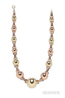 Retro 14kt Bicolor Gold Necklace, in rose and yellow gold, 32.9 dwt, lg. 16 in.