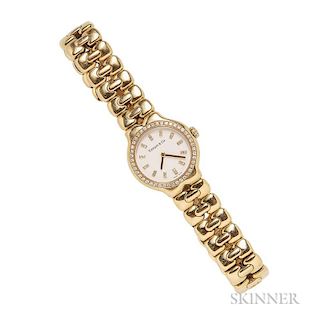 18kt Gold and Diamond "Tesoro" Wristwatch, Tiffany & Co., the white dial with diamond numeral indicators and bezel, quartz mo