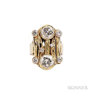 18kt Gold Ring, Janiye, bezel-set with full-cut diamonds weighing approx. 1.10 and 0.90 cts., further set with full-cut diamo