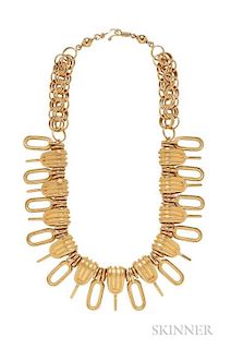 High-karat Gold Necklace, Attributed to Nakhla, designed as a fringe of oval elements with ropetwist accents, 135.3 dwt, Egyp
