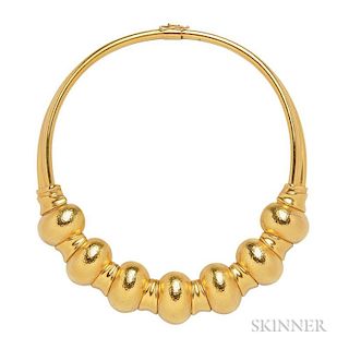 18kt Gold Necklace, Lalaounis, the articulated torque with hammered links, 91.9 dwt, signed, boxed, lg. 17 1/4 in.