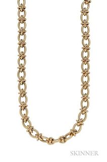 14kt Gold Chain, composed of ribbed and polished links, 85.4 dwt, lg. 30 1/2 in., signed Z&F for Zelman & Friedman, New York.