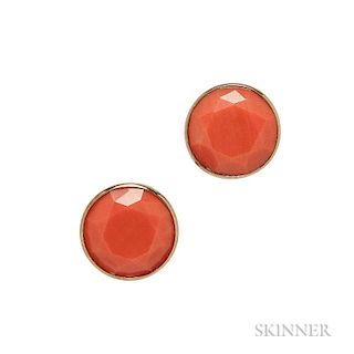 18kt Gold and Coral "Carat" Cuff Links, Elsa Peretti, Tiffany & Co., set with faceted coral, signed.