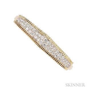 18kt Gold and Diamond Bracelet, Oscar Heyman, c. 1973, designed by Verger, the hinged, fluted bangle with full-cut diamonds, 