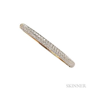 14kt Gold and Diamond Bracelet, the hinged bangle set with full-cut diamonds, approx. total wt. 2.80 cts., 20.9 dwt, interior