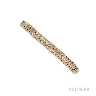 18kt Gold and Diamond Bracelet, John Hardy, the tubular bracelet set with full-cut diamond melee, 22.7 dwt, interior cir. 6 1
