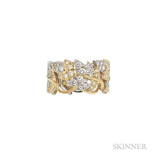18kt Gold, Platinum, and Diamond "Four Leaves" Ring, Schlumberger, Tiffany & Co., designed as leaves bead-set with full-cut m