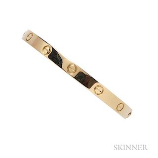18kt Gold "Love" Bracelet, Cartier, interior cir. 7 in., size 19, no. 599896, signed, with screwdriver, boxed.