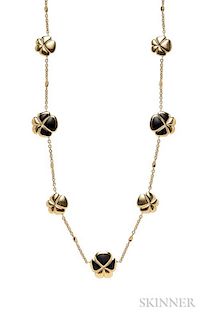 18kt Gold and Black Jade Flower Necklace, Ambrosi, with seven flower motifs, 37.7 dwt, lg. 19 1/2 in., signed.