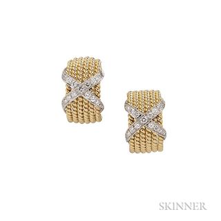 18kt Gold and Diamond "Rope Six-Row" Earrings, Schlumberger, Tiffany & Co., lg. 5/8 in., signed.