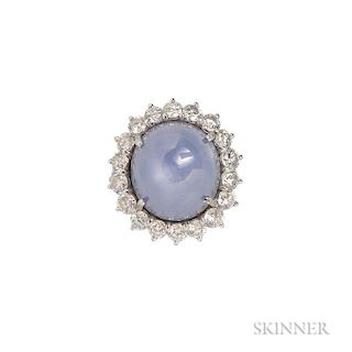 Platinum, Star Sapphire, and Diamond Ring, Retailed by Greenleaf & Crosby, set with a cabochon star sapphire measuring, 13.80