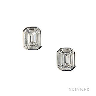 18kt Gold and Diamond Earrings, each set with step-cut diamonds, total wt. 1.78 cts., lg. 3/8 in.