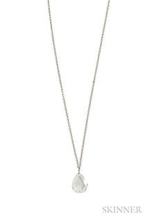 18kt Gold and Diamond Pendant, suspending a pear-shape diamond weighing approx. 1.00 cts., lg. 17 1/2 in.
