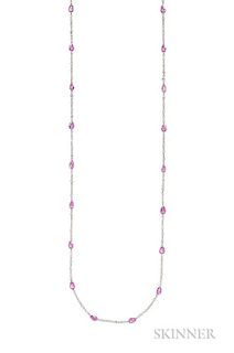 18kt Gold, Pink Sapphire, and Diamond Necklace, composed of pear-shape sapphires and rose-cut diamonds, lg. 38 in.