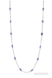 18kt Gold, Tanzanite, and Diamond Chain, composed of oval tanzanites and rose-cut diamonds, lg. 35 in.