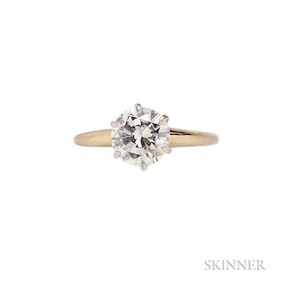 18kt Gold, Platinum, and Diamond Ring, Tiffany & Co., c. 1960, centering a prong-set round brilliant-cut diamond weighing 1.2