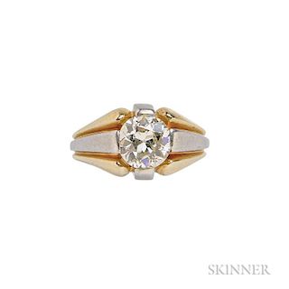Diamond Ring, centering an old European-cut diamond weighing approx. 2.25 cts., platinum and gold mount, size 9 3/4.