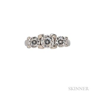 Platinum and Diamond "Cento" Ring, Roberto Coin, prong-set with three round brilliant-cut diamonds, total wt. 1.74 cts., sign