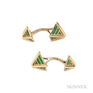 18kt Gold and Enamel Cuff Links, Schlumberger for Tiffany & Co., each designed with green enamel pyramids, signed.