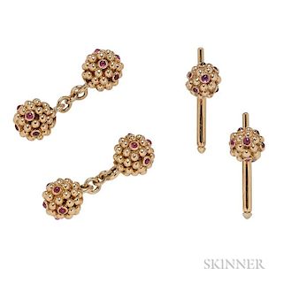 14kt Gold and Ruby Dress Set, Van Cleef & Arpels, comprising a pair of cuff links and two shirt studs, cuff links unsigned, s
