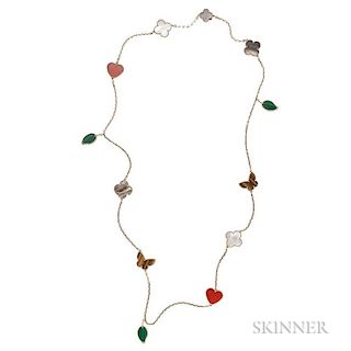 18kt Gold "Lucky Alhambra" Long Necklace, Van Cleef & Arpels, twelve motifs, in mother-of-pearl, malachite, tiger's-eye, and 