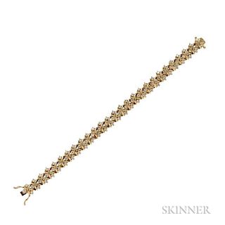18kt Gold and Diamond Bracelet, prong-set with full-cut diamonds, approx. total wt. 5.70 cts., 27.5 dwt, lg. 7 1/4 in.