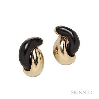 18kt Gold and Ebony Earclips, Seaman Schepps, designed as intersecting forms in ebony and gold, 15.8 dwt, no. 21888, signed, 