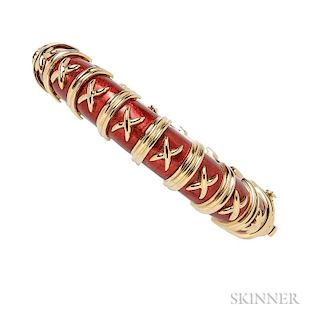 18kt Gold and Enamel "Croissilon" Bracelet, Schlumberger Studios, Tiffany & Co., in red enamel, interior cir. 6 3/8 in., sign