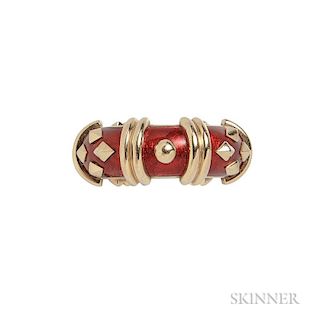18kt Gold and Enamel Ring, in red enamel, 9.3 dwt, size 5 3/4.