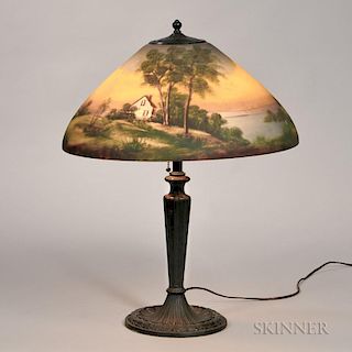 Arts and Crafts Reverse-painted Table Lamp