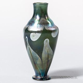 Tiffany Green Favrile Decorated Vase